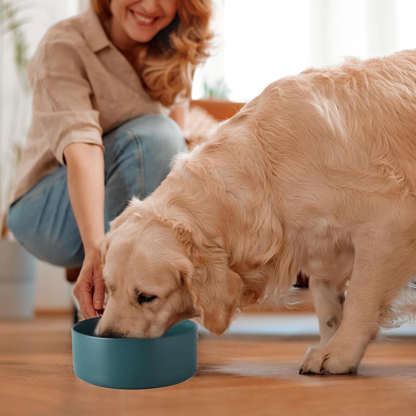 6'' Ceramic Raised Dog Bowl - 30Oz Dog Food & Water Bowl with Elevated Non-Slip Bamboo Stand, Dishwasher & Microwave Safe, Anti Vomiting Heavy Duty Pet Bowl for Small and Medium Dogs, White