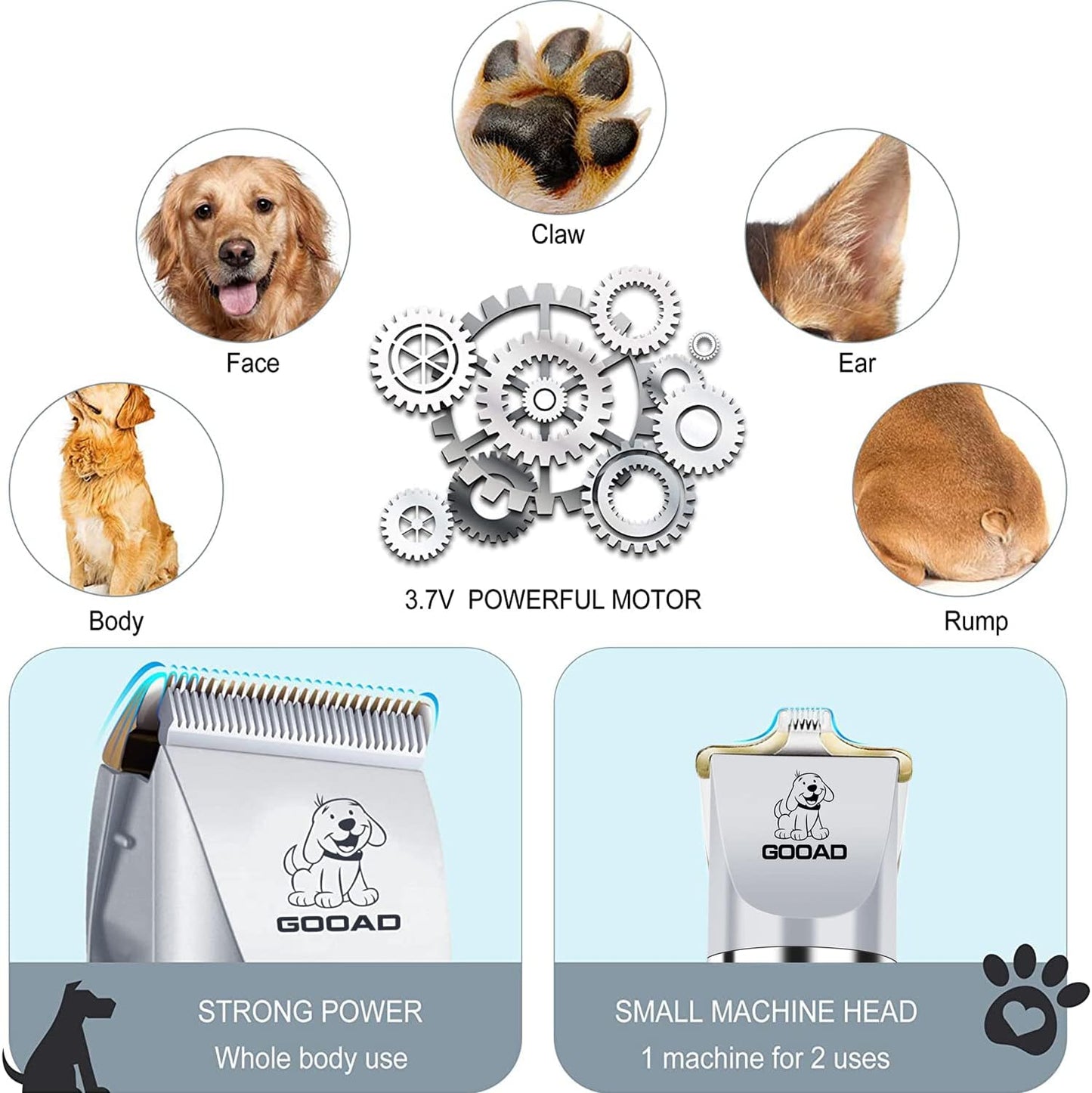 Dog Clippers for Grooming,Dog Grooming Kit for Heavy Thick Hair&Coats/Low Noise Rechargeable Cordless Hair Trimmer/Pet Shaver with Paw Trimmer for Small & Large Dogs Cats