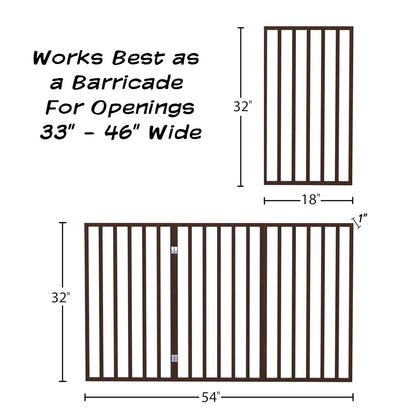 Indoor Pet Gate - 3-Panel Folding Dog Gate for Stairs or Doorways - 54x32-Inch Tall Freestanding Pet Fence for Cats and Dogs by PETMAKER (Brown)
