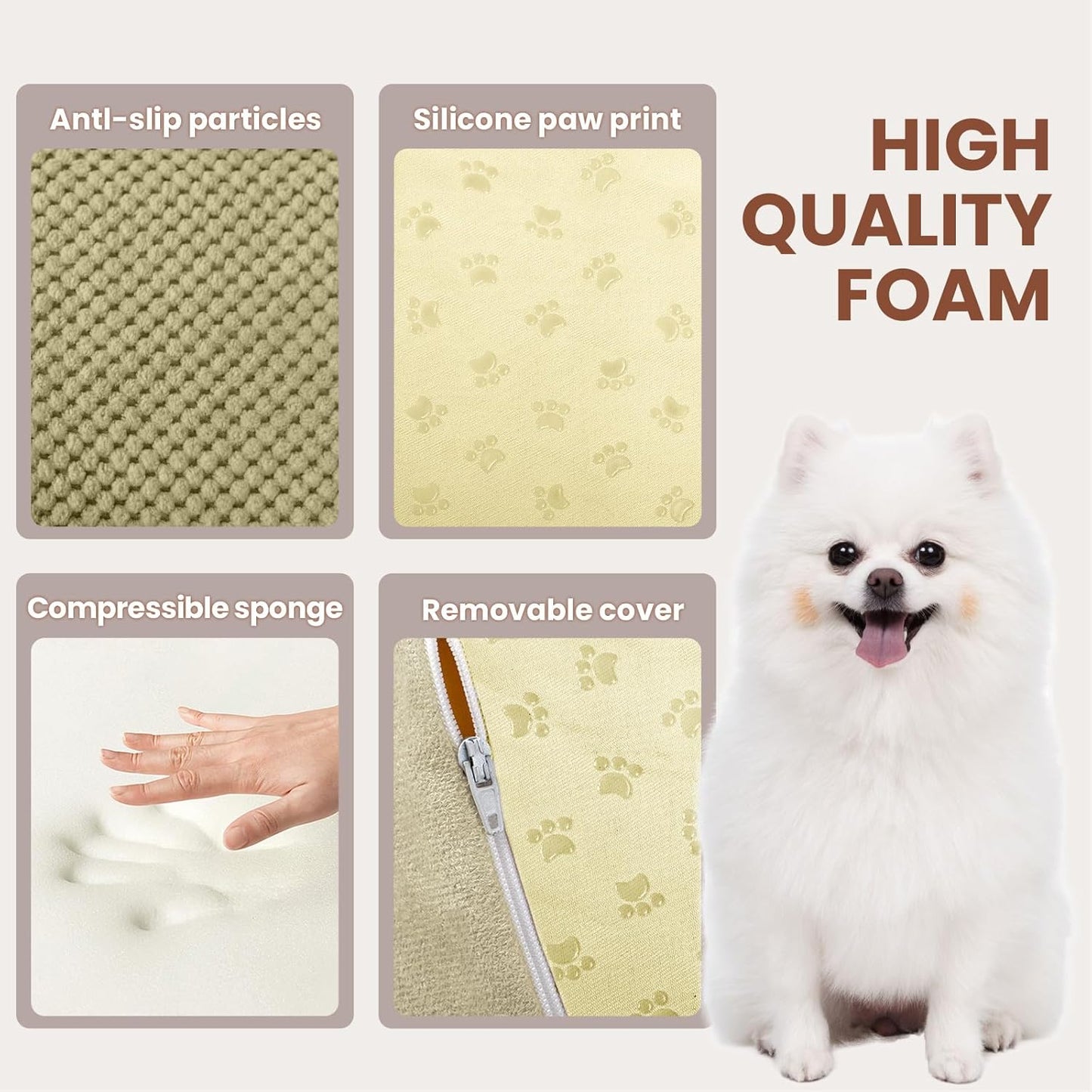 Dog Stairs for Small Dogs, 3 Tiers High Density Foam Dog Ramp, Extra Wide Non-Slip Pet Steps for High Beds Or Couch, Soft Foam Doggie Ladder for Dogs Injured, Older Pets, Small Cats