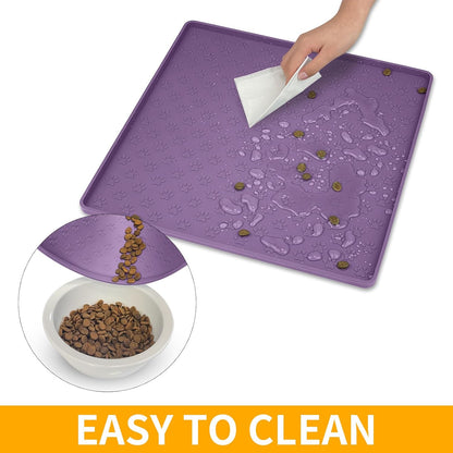Ptlom Pet Placemat for Dog and Cat, Mat for Prevent Food and Water Overflow, Suitable for Small, Medium and Big Pet, 18" 12", Grey, Silicone