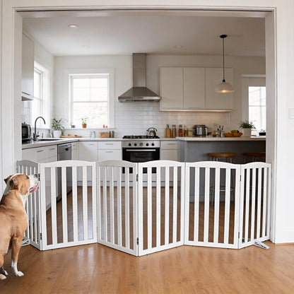 Freestanding Dog Gate Indoor,Doggie Gate Foldable Pet Gates for Doorways,Stairs or Hallways, Wooden Brown Pet Gate for the House, Pet Fence with Support Feet Included,24 "Height-3 Panels