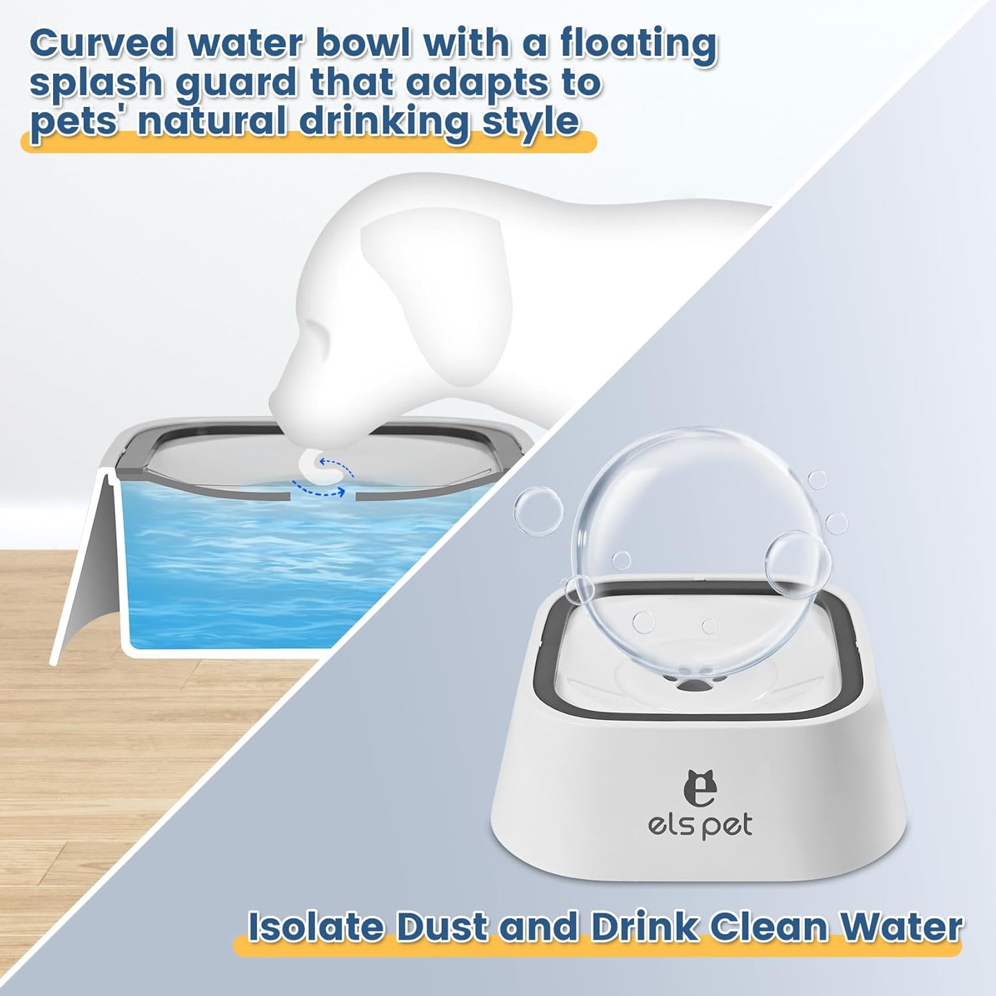 Dog Water Bowl no Spill, 35oz Slow Water Bowl for Dogs, BPA-Free, Anti-Splash & No-Slip Design, 1L Vehicle Carried Travel Spill Proof Pet Bowls, for Small Medium Cats and Pets. (White, 1L)