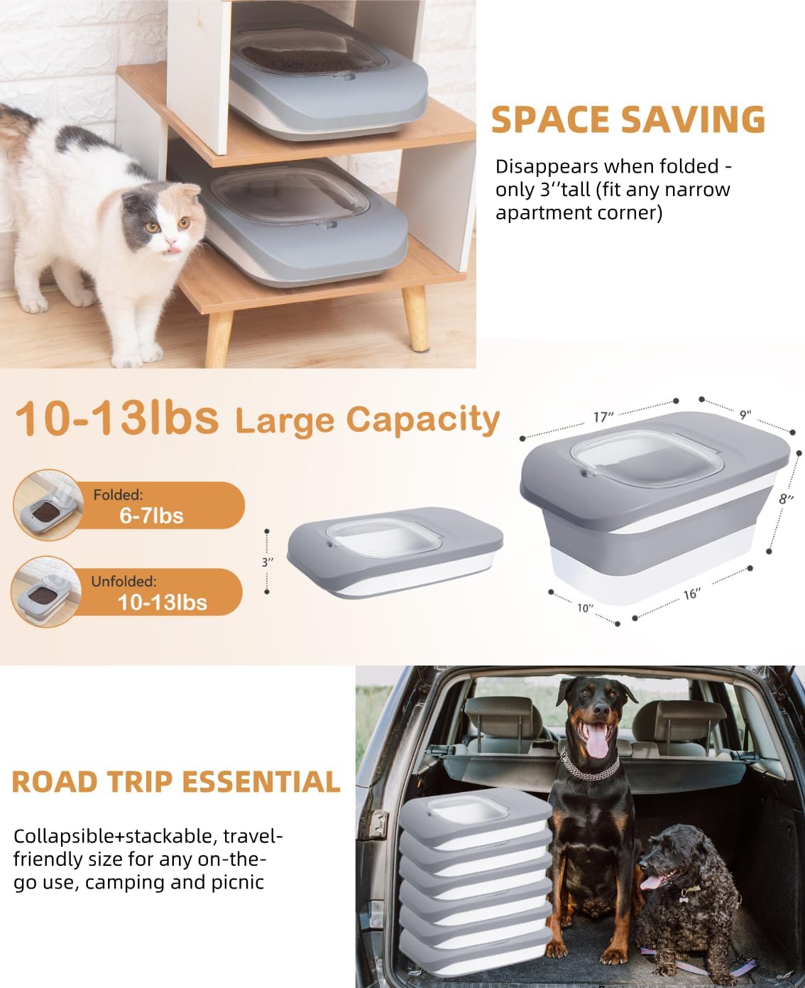 10-13 Lbs Dog Food Stroage Container, Collapsible Dog Food Containers with Airtight Lid, Pet Food Scoop, Pet Food Storage Container Dry Food for Dog, Cat and Other Pets