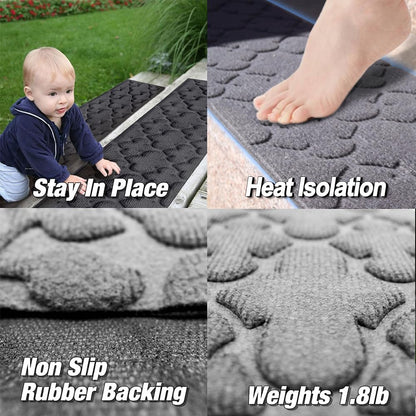Aucuda 2pcs 8.5" x 30" Stair Treads Outdoor for Elders and Dogs on Wooden Steps, Non Slip Stair Runner Rug Heat Insulation Rubber Backing, Gray Staircase Mat Carpet for Indoor Grip Farmhouse.