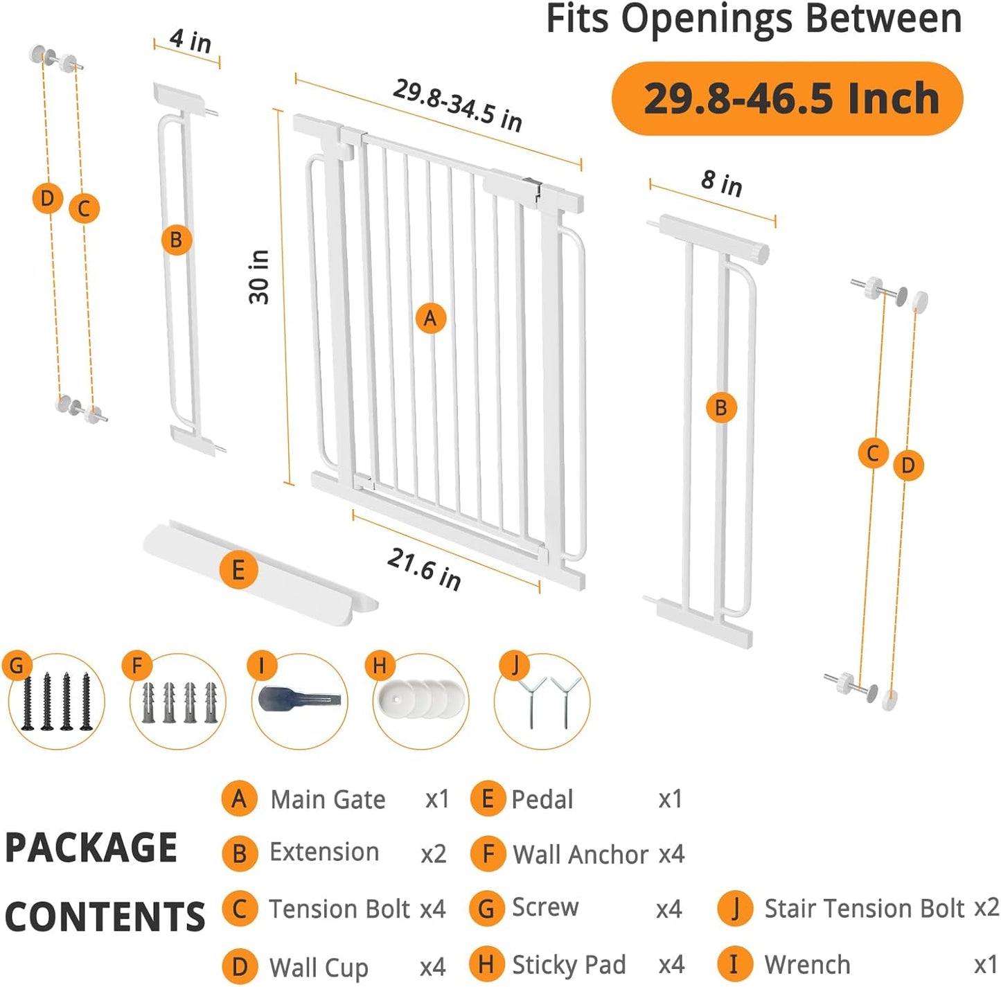 Extra Wide Baby Gate with Door 53.4-62 Inch Pressure Mounted, Auto Close Child Baby Gates for Doorways No Drill, Walk Through Dog Gate Indoor for The House, White