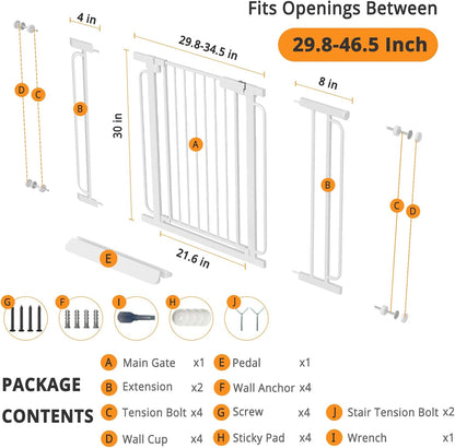 Extra Wide Baby Gate with Door 53.4-62 Inch Pressure Mounted, Auto Close Child Baby Gates for Doorways No Drill, Walk Through Dog Gate Indoor for The House, White