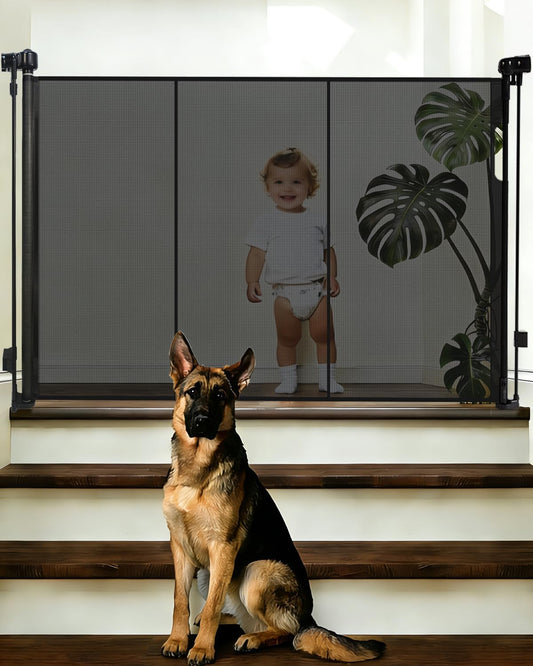 240'' Extra Wide Retractable Baby Gates for Large Opening, 42" Tall Retractable Dog Pet Gate with Support Rods, Long Mesh Screen Child Safety Gate for Garage Doorways Deck Stairs Yard Outdoor Indoor