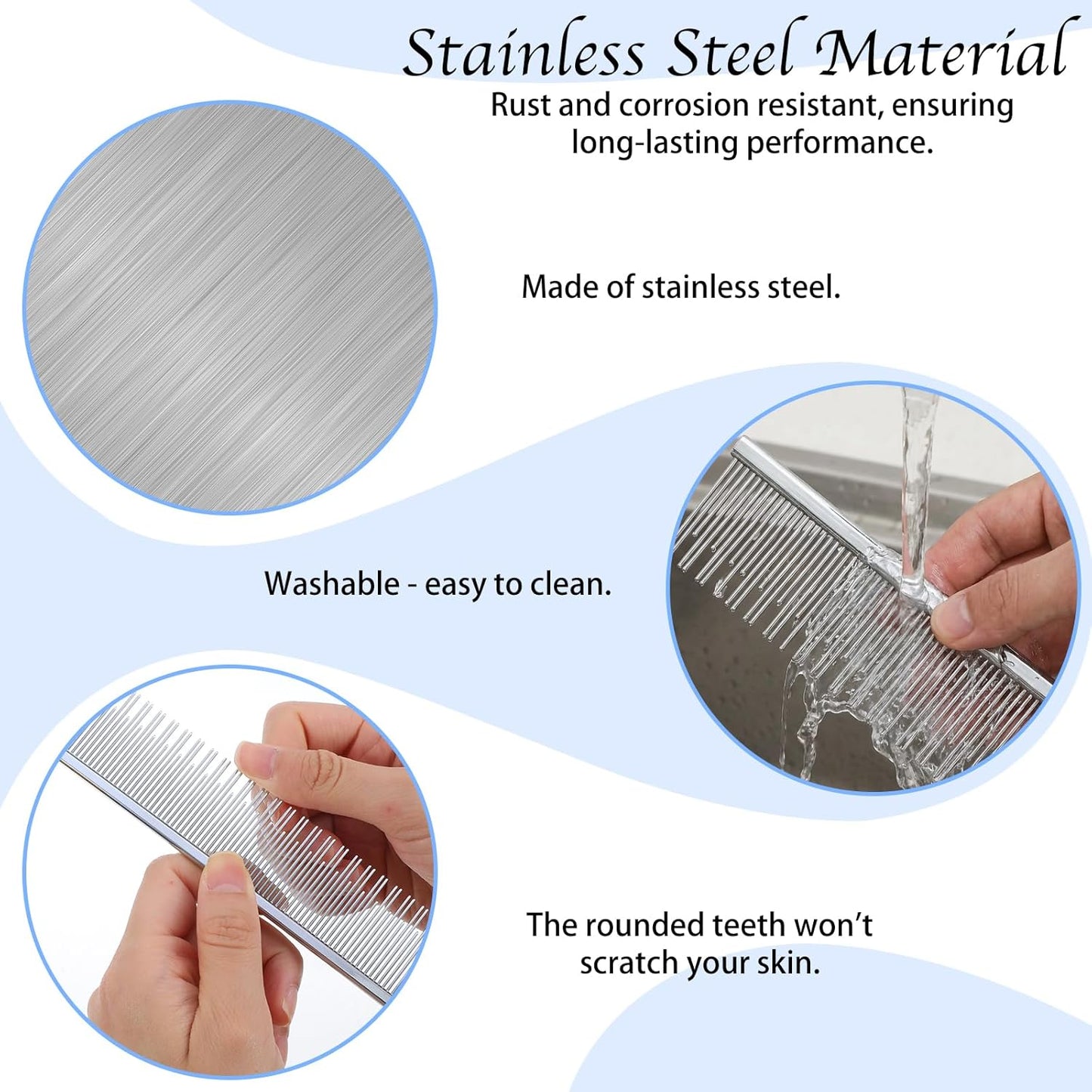 Metal Comb for Dogs & Cats, 6" Stainless Steel Detangling Fine Tooth Grooming Tool for Long & Short Haired Pets, Anti-Static Dematting Comb for Indoor Cat Matted Fur Removal Shedding Control