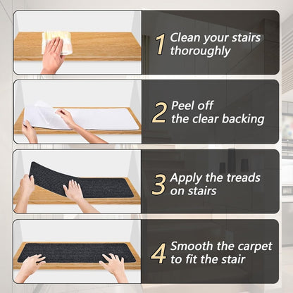 Stair Treads for Wooden Steps Carpet, Non-Slip Stair Runner Indoor Outdoor Stair Tread Mats Covers Pads, 19" x 31"Matching Landing Step Runner for Elders, Kids and Dogs (19" x 31", Black)