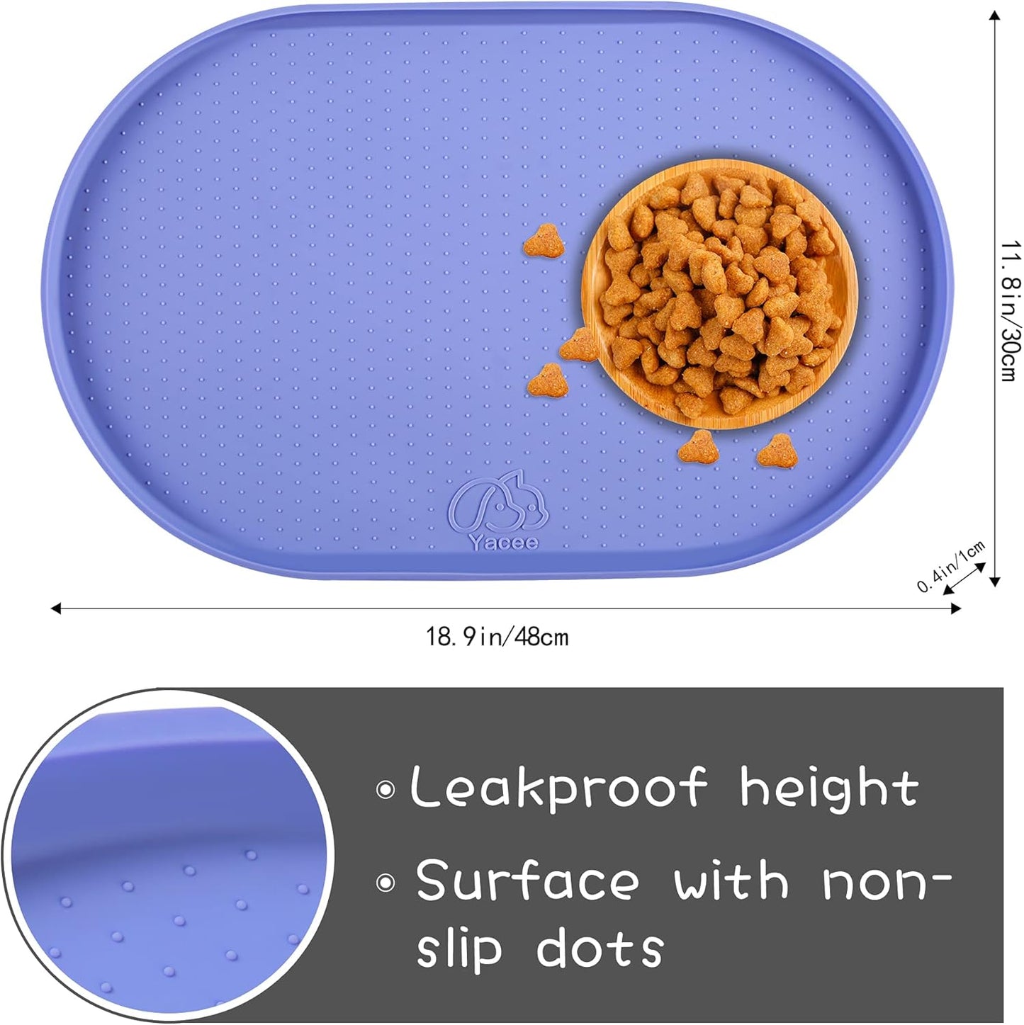 100% Waterproof 0.5" Raised Edge BPA Free Silicone Dog Food Mat, Pet Cat Feeding Mats Contain Spills Protects Floors, Placemats for Cats and Dogs Water Bowl Dishwasher. (Small, Gray)