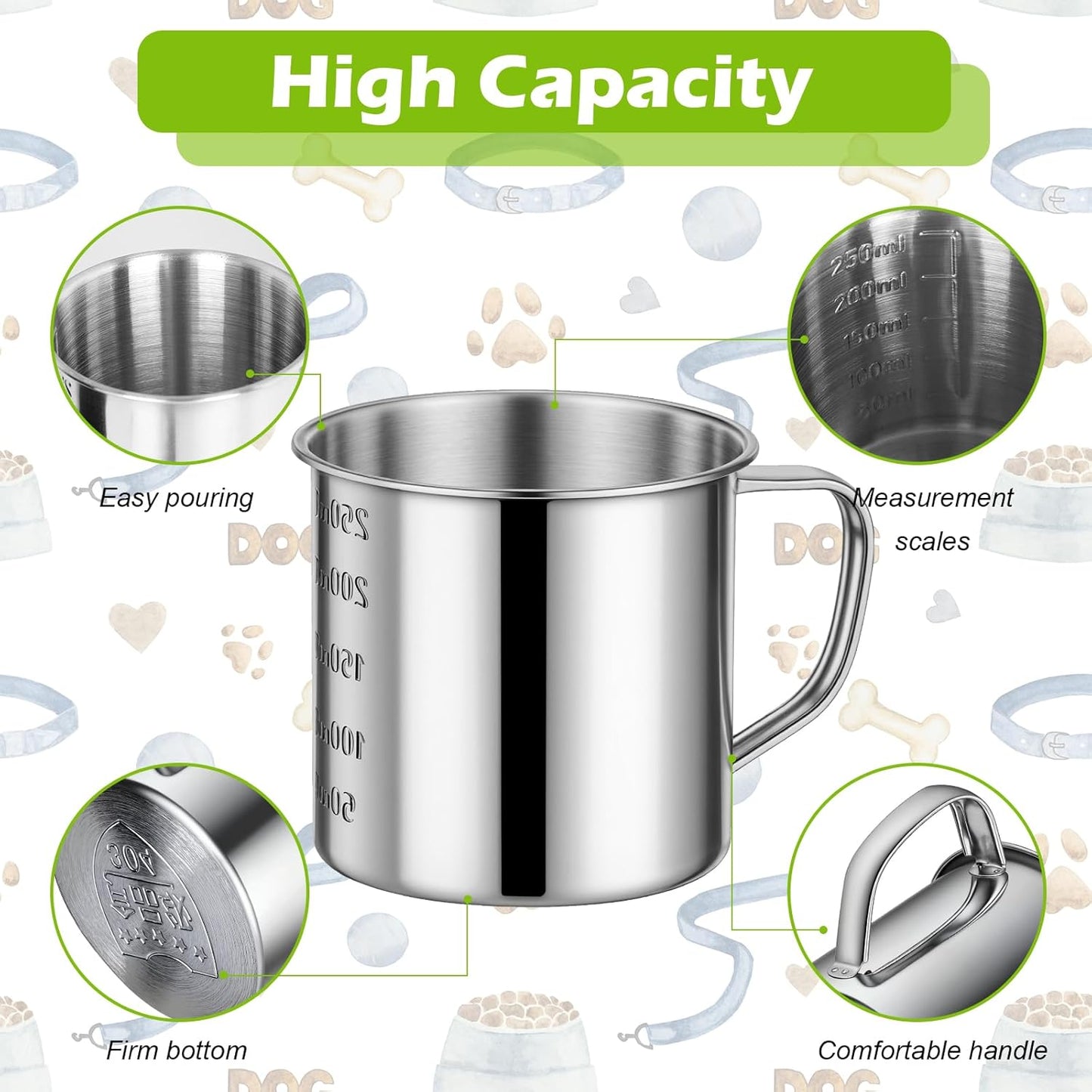 2 Pcs Dog Food Scoop 1 Cup,304 Stainless Steel Measuring Cups with Handle Pet Food Scoop Cup Measuring Scoop for Dogs, Cats, Birds & Rabbits – Ideal for Dry Food & Treats (1 CUP)