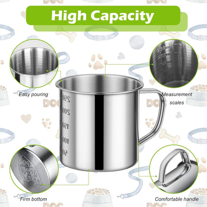2 Pcs Dog Food Scoop 1 Cup,304 Stainless Steel Measuring Cups with Handle Pet Food Scoop Cup Measuring Scoop for Dogs, Cats, Birds & Rabbits – Ideal for Dry Food & Treats (1 CUP)