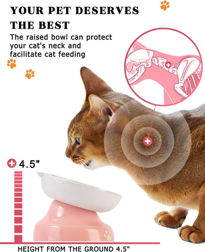 Y YHY Ceramic Cat Slow Feeder, Elevated Dog Food Bowl Tilted Design, Slow Feeder Bowl no Black Chin, Cat Shape for Dry and Wet Food