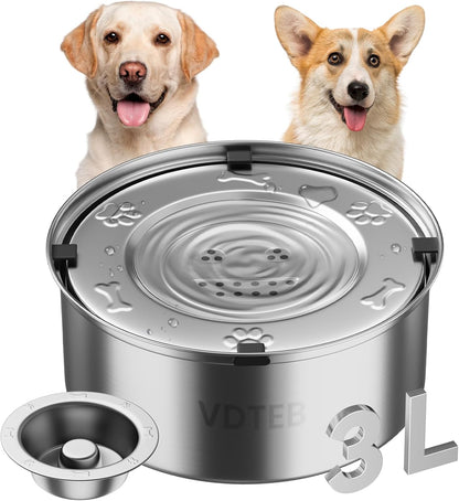 Dog Water Bowl No Spill,3L/101oz Stainless Steel Water Bowl for Dogs, Spill Proof Slow Drinking Dog Water Feeder with Anti-Slip for Medium to Large Messy Drinkers