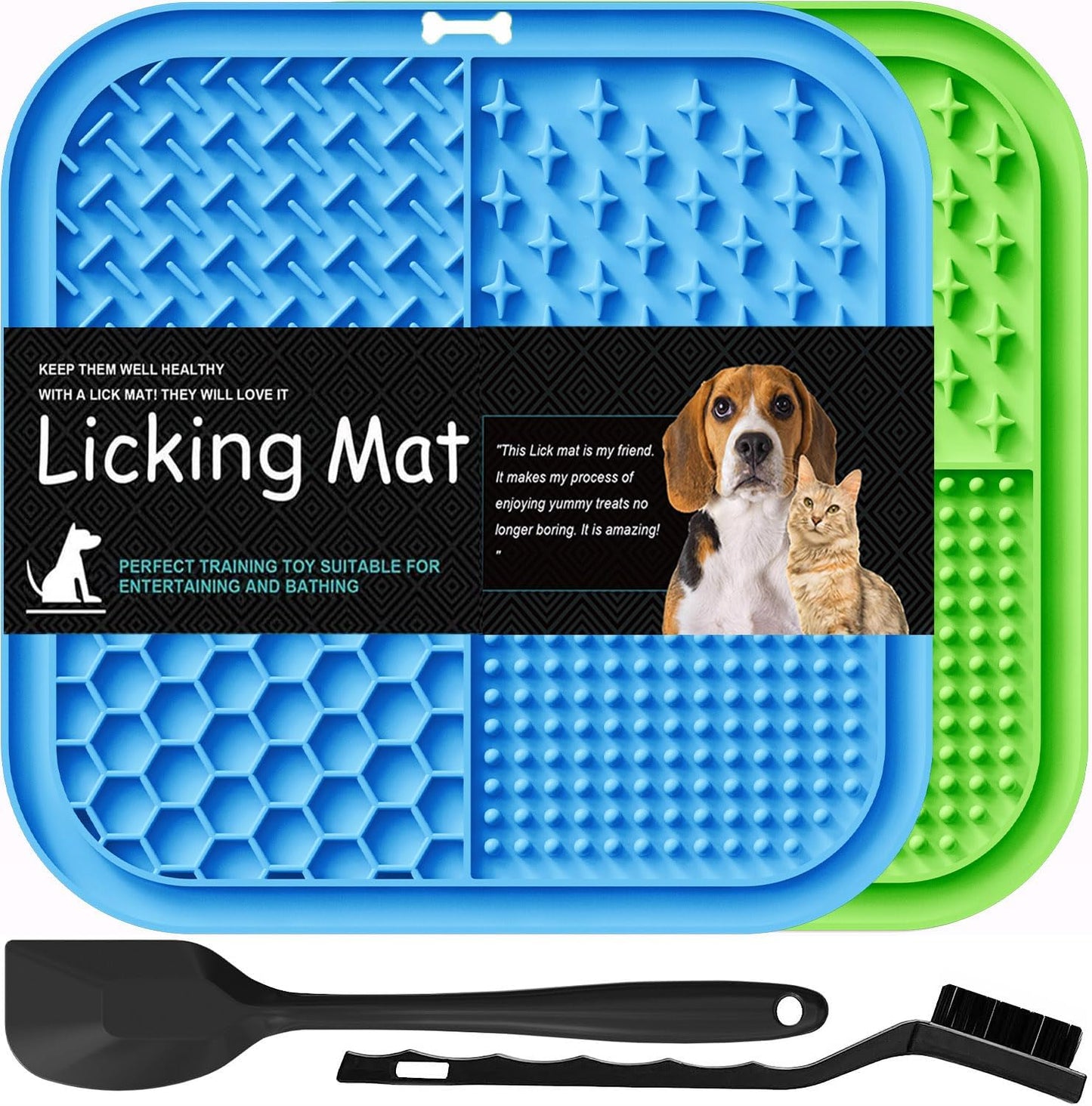 Lesipee Licking Mat for Dogs & Cats 2 Pack, Slow Feeder Lick Pat, Dishwasher Safe, Anxiety Relief Dog Toys Feeding Mat for Butter Yogurt Peanut, Pets Supplies Bathing Grooming Training Calming Mat