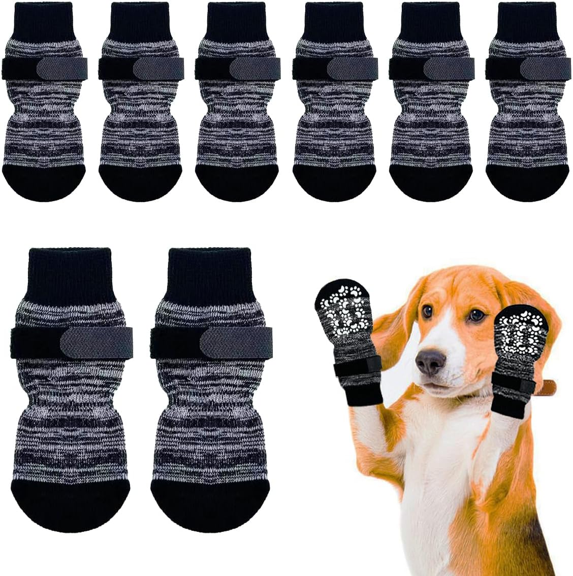 Dog Socks 12 Pack to Prevent Licking Paws, Anti Slip Dog Booties and Paw Protectors for Hardwood Floors Hot Pavement, Suitable for Small Medium Large Senior Dogs - Size Medium