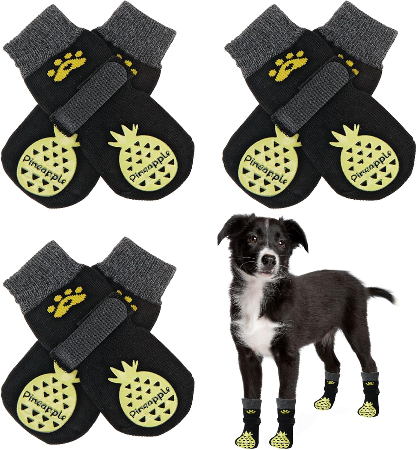BEAUTYZOO Anti-Slip Dog Socks,Dog Shoes for Hot/Cold Pavement,Paw Protectors with Grips 3 Pairs for Puppy Small Medium Large Senior Old Dogs,Dog Socks to Prevent Licking and Hardwood Floor Protection