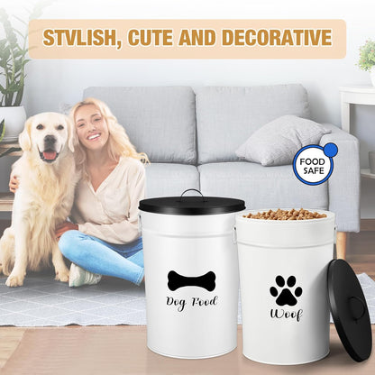 DoubleFill Extra Large 23+10 lbs Metal Dog Food Storage Containers Set of 2 Airtight Dog Treat Snack Jars with Lids and Spoon Farm House Style Big Pet Cookie Jar for Kitchen Counter Gift
