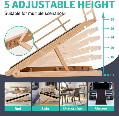 Dog Ramp for Couch, 5-Level Adjustable Wooden Pet Ramp for Bed & SUV, Adjustable Height 15.7"-23.6",Folding Non Slip Dog Ramps for Small Large Senior Dogs & Cats - Furniture Quality