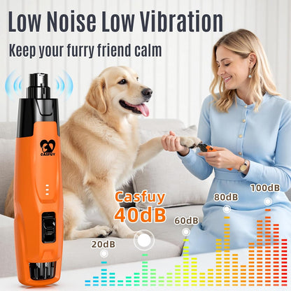 Casfuy New 6-Speed Dog Nail Grinder - 50% More Power Dog Nail Trimmers with 2 LED Lights Quiet 7h Running Time Electric Pet Nail Grinder File Toenail Grinder for Large Medium Small Dogs & Cats (DB)