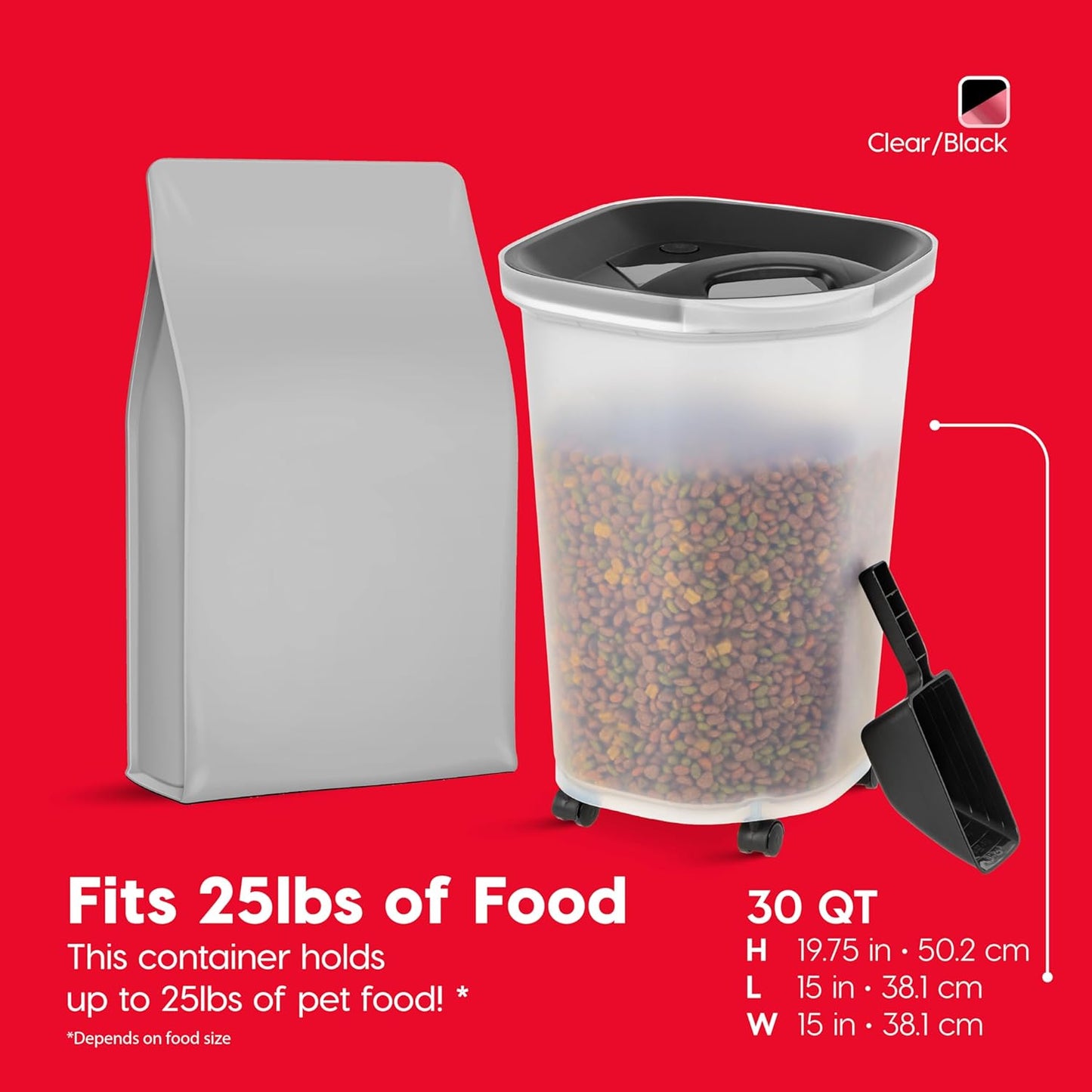 IRIS USA Airtight Dog Food Storage Container, Up to 30 lbs, Attachable Wheels, for Dog Cat Bird and other Pet Food Storage Bin, Keep Fresh, Easy Mobility, BPA Free, Black