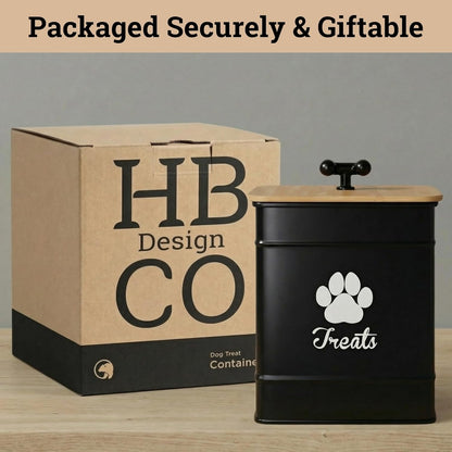 Dog Treat Container Airtight - 6 Inch Wide x 8 Inch Tall Iron Dog Treat Jar for Kitchen Counter with Airtight Bamboo Lid - 12 Cup Capacity Pet Treat Container - Doggie Cookie Jar - Big Treats Canister