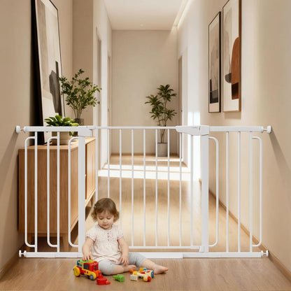 Cumbor 36.6-64" Extra Wide Baby Gate for Stairs, Dog Gates for Doorways, Auto-Close Pet Gate Indoor, Pressure Mounted Walk Through Safety Child Gate for Kids Toddler, Tall Pet Puppy Fence Gate, Brown