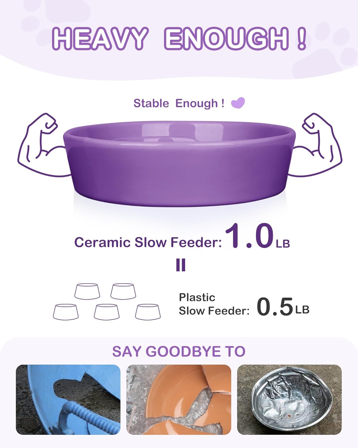 TRUVIC Ceramic Slow Feeder Dog Bowls Small Breed, 0.6 Cup Slow Feeder Cat Bowls for Fast Eaters, Ceramic Dog Food Dish no Black Chin, Puzzle Bowl for Small Dogs and Cats, White