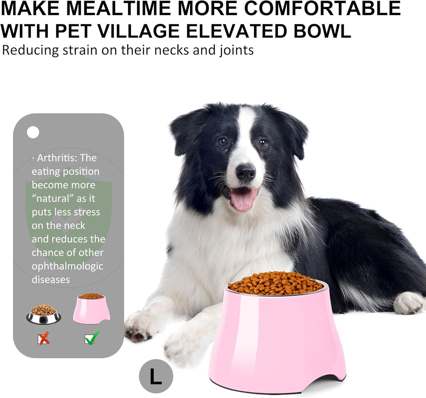 Dog Bowls,Cone Friendly Non Slip Single Dog Bowl with Stainless Steel Inner, Raised Bowls for Small Dogs Spaniel Dogs Long Ear, High Capacity, M/2 Cup Pink
