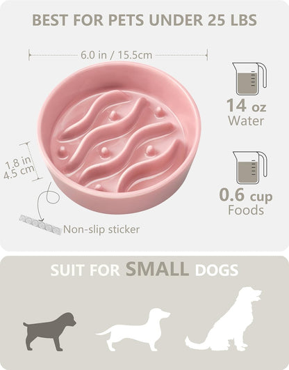 Ceramic Slow Feeder Dog Bowls for Medium and Large Dogs, 2.0 Cups Dog Slow Feeder for Fast Eater, 30oz, 8in, White