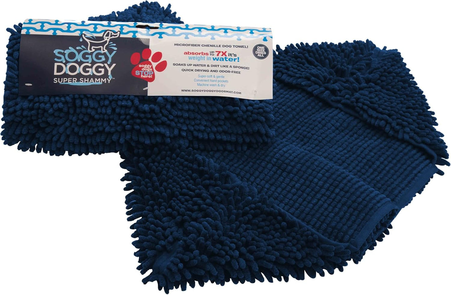 Soggy Doggy Super Shammy Dog Towel – Absorbent Microfiber Chenille Pet Towel for Drying Wet Dogs, Paws, Quick Dry Dog Shammy with Hand Pockets, Machine Washable – Chocolate/Oatmeal Trim, 31” x 14”