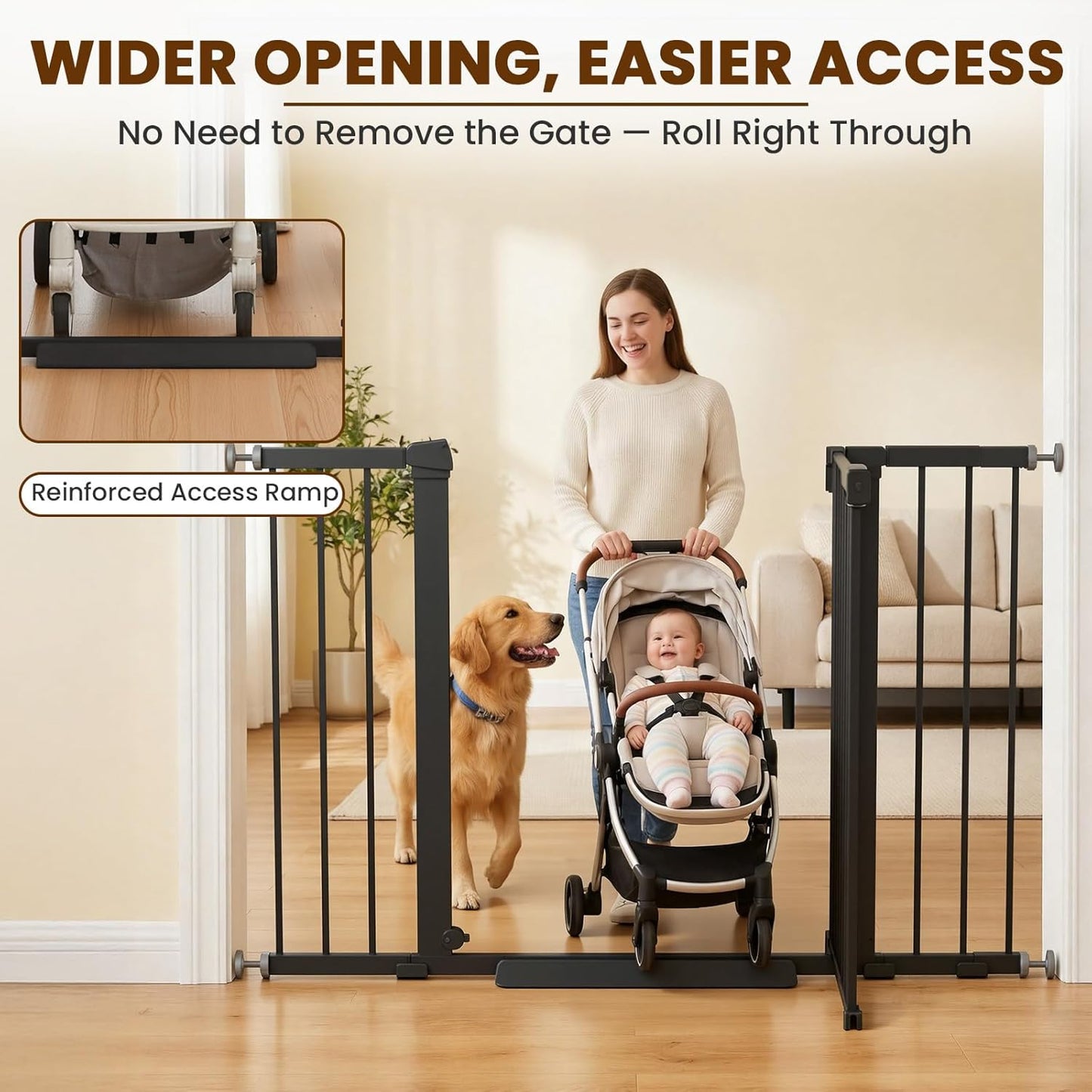 Mumeasy 36" High Extra Tall Dog Gate, 29.6"-40.5" Wide Pressure Mounted Tall Baby Gate for Dog, Auto Close Pet Gate with Door for Stairs,Doorways,House,Black