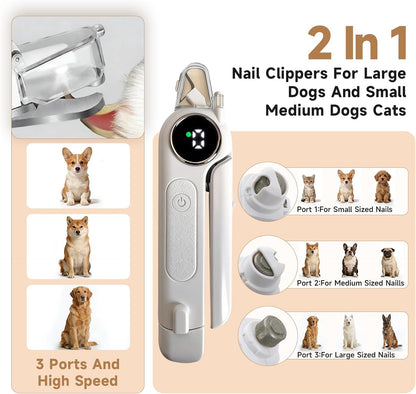 2-in-1 Dog Cat Nail Grinder & Clipper with LED Light, Pet Nail Clippers for Large Medium Puppy Dogs Ultra Quiet, Dog Cat Nail Trimmers with Splash Guard, Electric Dog Cat Claw Care File (White)