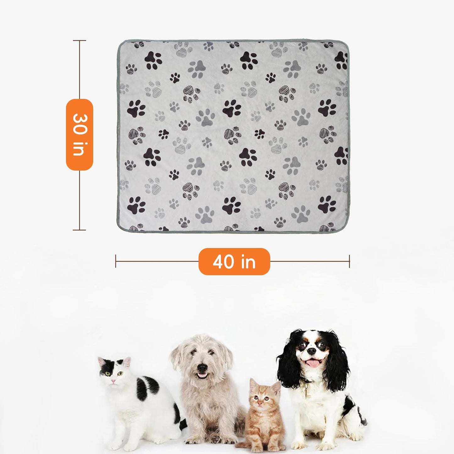 Waterproof Dog Blankets Pet Blanket 50"x60", Soft Fluffy Sofa Car Bed Protector, Reversible Sherpa Fleece Dog Blanket for Large Dogs (Dark Grey-Paws)