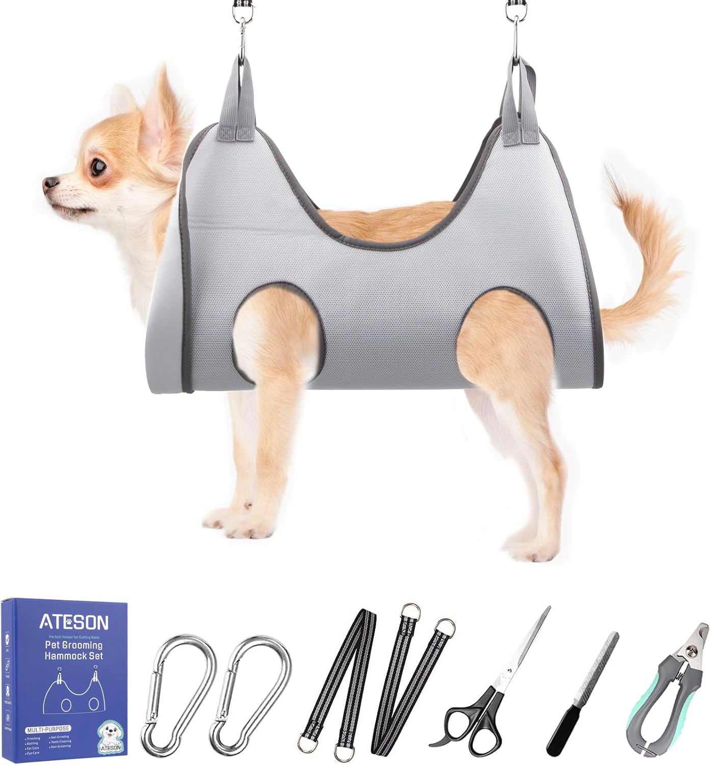 ATESON Pet Grooming Hammock with Nail Clippers/Nail Trimmers/Grooming Scissors, Dog Grooming Harness for Nail Trimming, Pet Grooming Sling Helper
