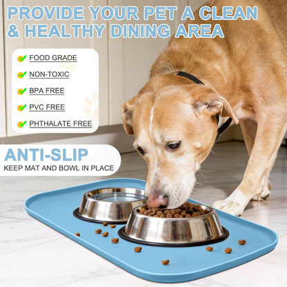 Small Silicone Pet Food Mat with Raised Edge for Food and Water Bowl, Square Dog Feeding Mats, Cat Food Trays for Floor Waterproof, Rubber Tray for Dogs and Cats, 12 x 12 x 0.7 Light Olive Green