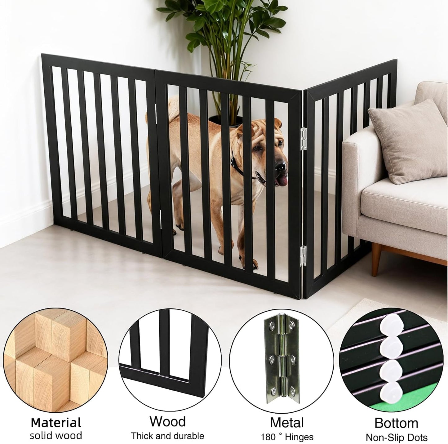 ZJSF Freestanding Indoor Dog Gate for House Foldable Wood Brown Puppy Gate for Doorways Pet Gate for Stairs Extra Wide Pet Fence 24" Height 2 Panels