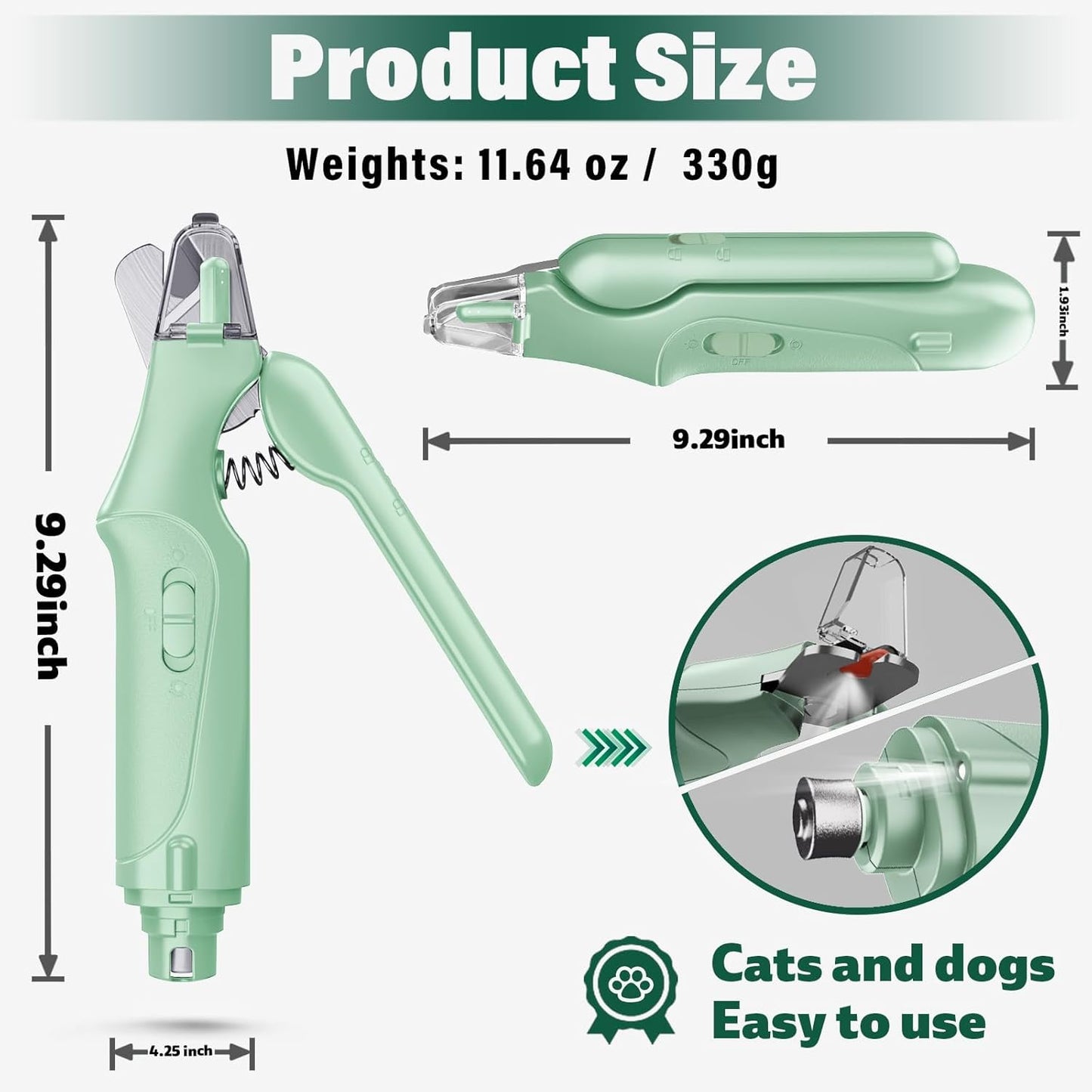2 in 1 Dog Nail Clippers & Cat Nail Clippers Trimmers for Large Medium Small Dogs Cats Claw Trimmer Quick Sensor and Safety Guard USB Rechargeable Dogs Nail Trimmer with Catcher & 2 LED Lights