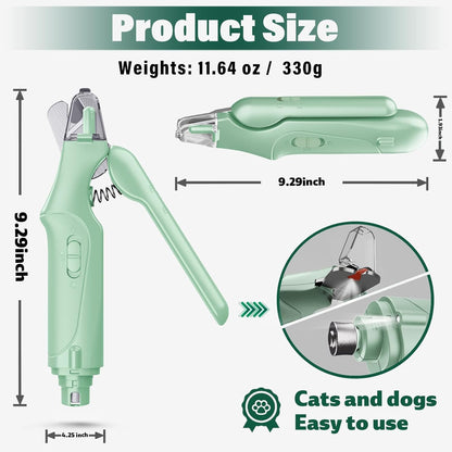 2 in 1 Dog Nail Clippers & Cat Nail Clippers Trimmers for Large Medium Small Dogs Cats Claw Trimmer Quick Sensor and Safety Guard USB Rechargeable Dogs Nail Trimmer with Catcher & 2 LED Lights