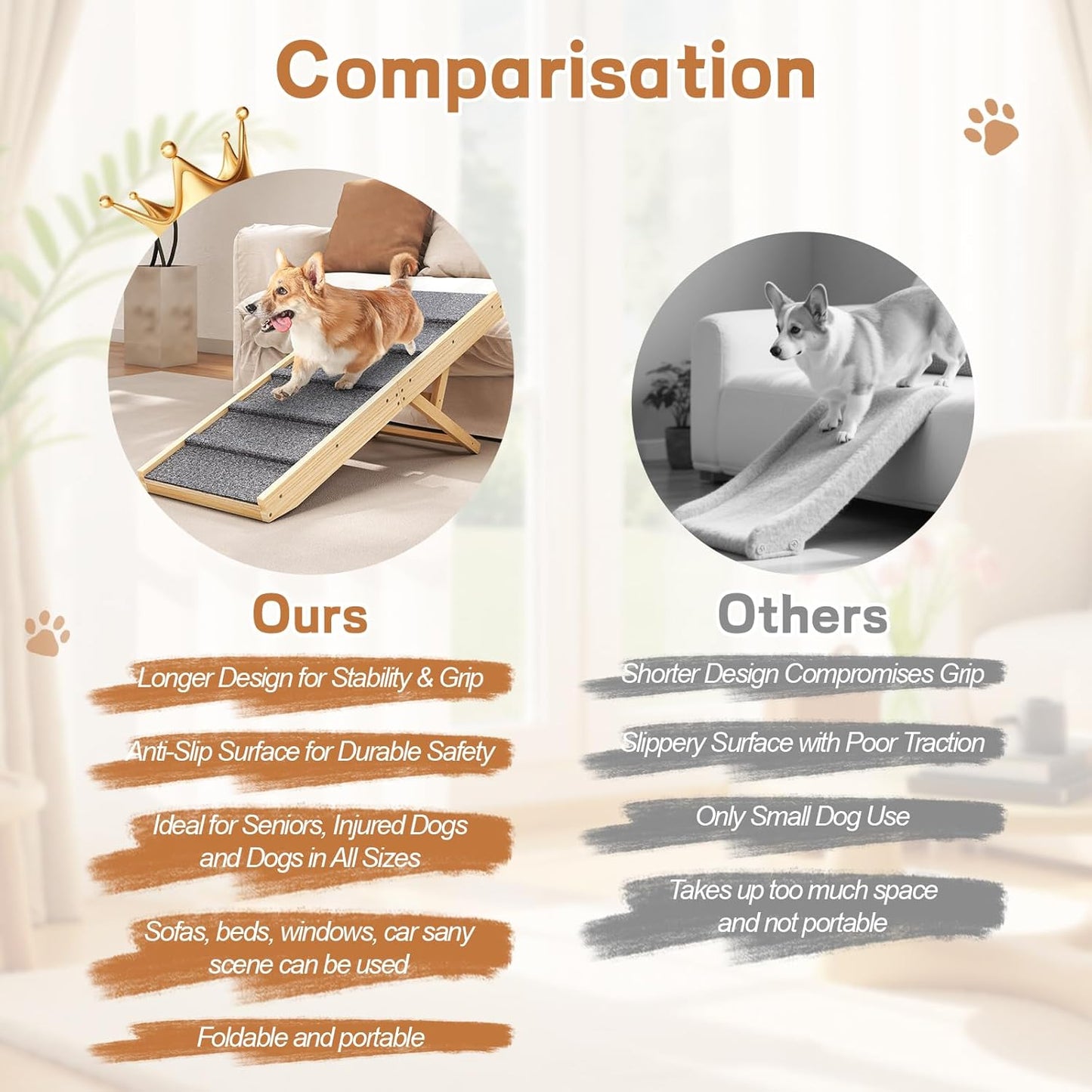 Adjustable Dog Ramp for Car with Anti-Slip Rug and 4 Height Levels for 7.7" to 15.8", Folding Dog Steps Doggie Ramp Pet Stairs for Couch, Car, Bed Stairs, Portable and Bearing 200LBS