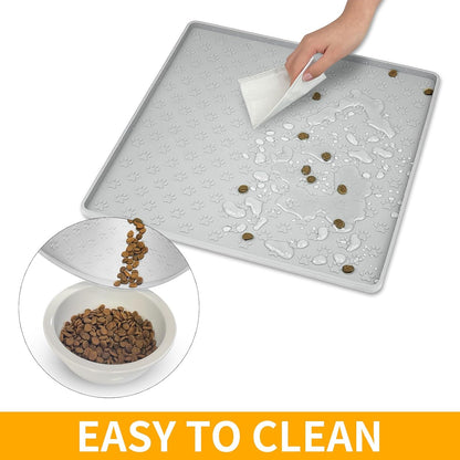 Ptlom Pet Placemat for Dog and Cat, Mat for Prevent Food and Water Overflow, Suitable for Small, Medium and Big Pet, 18" 12", Grey, Silicone