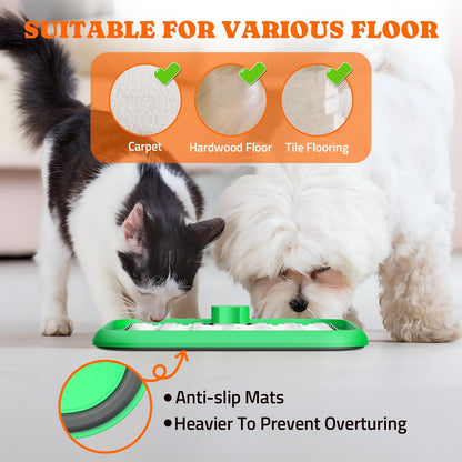 Lick Mat for Dogs & Cats, Stainless Steel Pet Slow Feeder for Crate Boredom & Anxiety Reduce, Cat Licking Pads with Spatula & Scrubbing Brush, Blue