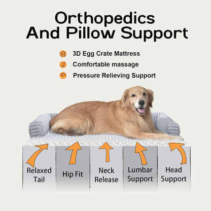 Large Dog Bed Orthopedic Washable - Beds Bolster - Medium XL XLarge Big Dogs - Memory Foam Couch Sofa - Waterproof with Removable Cover