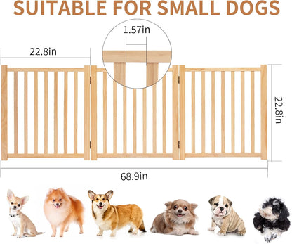 YOCAN Non-Painted Wood FreeStanding Pet Gate for Dogs,Wooden Dog Gates for Doorways, Stairs,The House, Dog Fences Indoor Puppy Gate-2 Panel H:23”