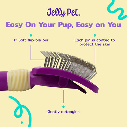 JELLY PET Pivoting Slicker Brush, Brush Head Moves, Soft Pin Slicker, Protects Skin, Prevents Irritation, Effortless Brushing of Shedding Dogs, Detangles and Desheds