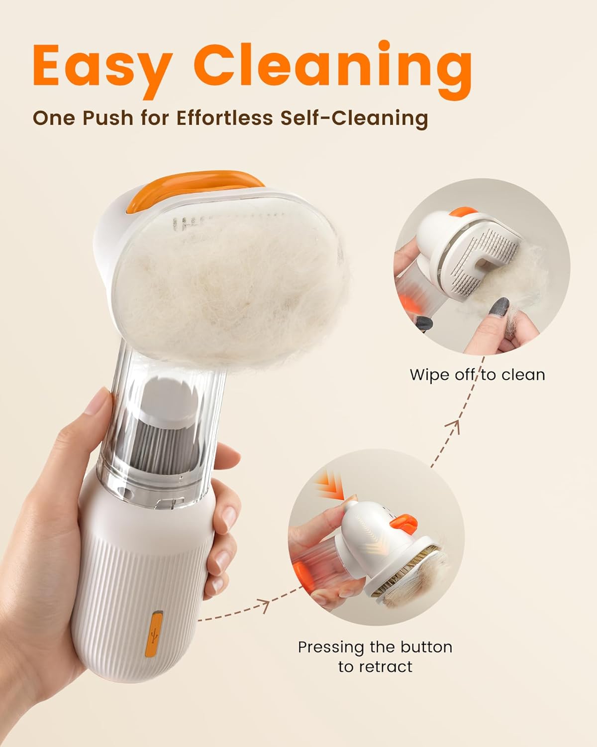 Vacuum Dog Brush for Shedding, 4-in-1 Self-Cleaning Slicker & Undercoat Rake, Deshedding Grooming Tool, Anti-Static, Massage & Combing All In One! (White)