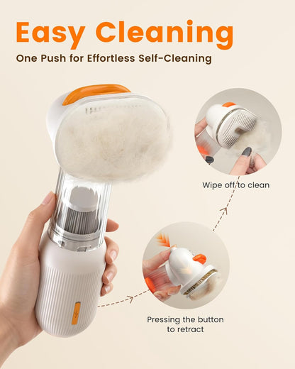 Vacuum Dog Brush for Shedding, 4-in-1 Self-Cleaning Slicker & Undercoat Rake, Deshedding Grooming Tool, Anti-Static, Massage & Combing All In One! (White)