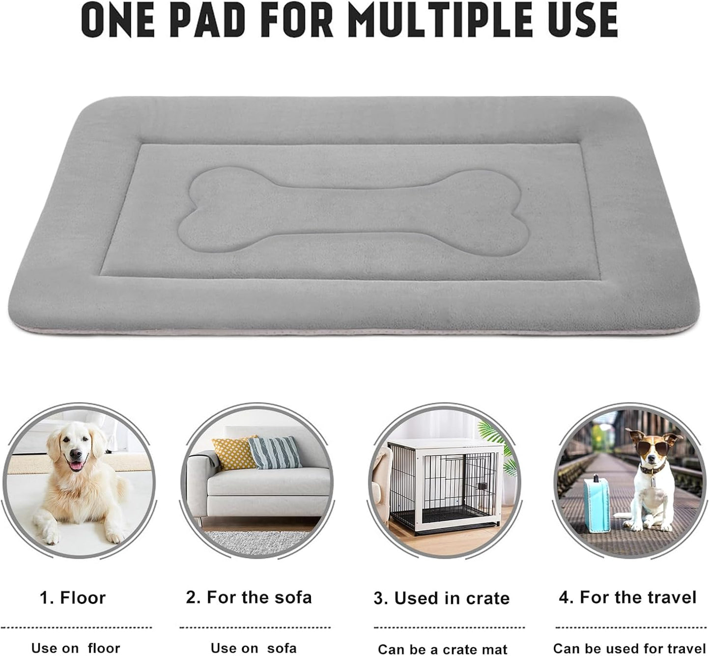 Large Dog Bed Soft Dog Crate Pad Mat 42 in Non-Slip Bottom Washable Dog Sleeping Mattress Pet Beds Cat Bed Kennel Pad, Dark Gray