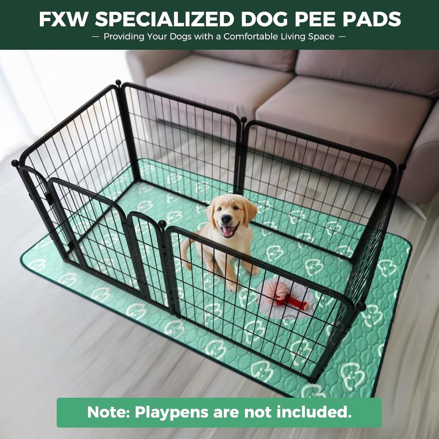 FXW Washable Pee Pads for Dogs, Puppy Pads with Super Absorbent, Specifically Designed for FXW Rollick/Homeplus 24inch 6 Panels Dog Playpen, 39" x 63" Rectangle, Khaki, 1 Pack